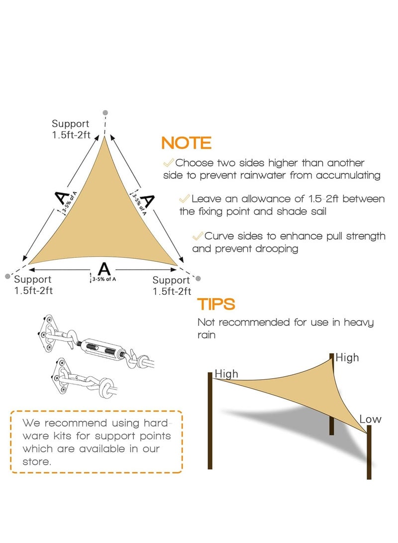 GUDOO مثلث الشمس الظل الشراع 4X4X4 متر 185GSM الظل الشراع الأشعة فوق البنفسجية المظلة للفناء حديقة ساحة مرفق في الهواء الطلق والتخييم الرمال - Image 5