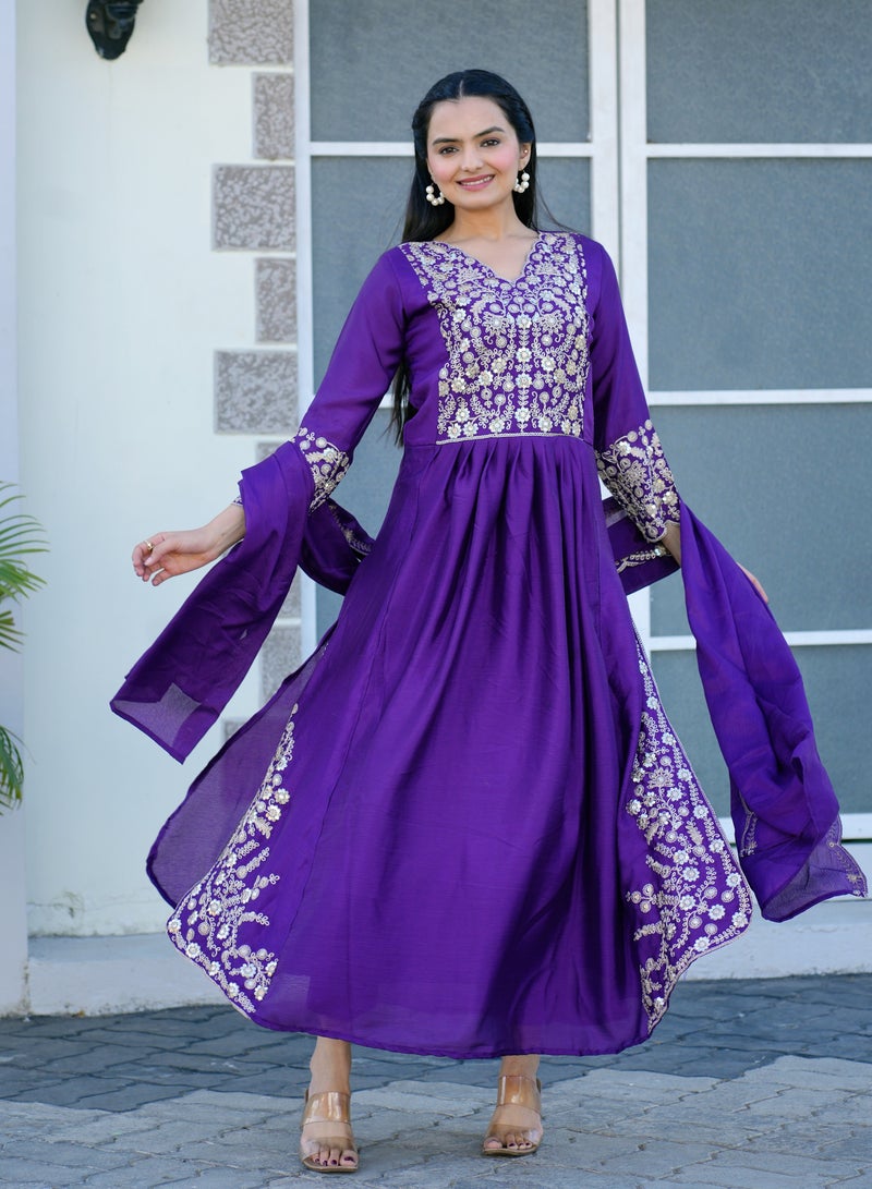 Presenting a new Designer embroidered Chinnon Gown with sequence embroidered work - Image 1