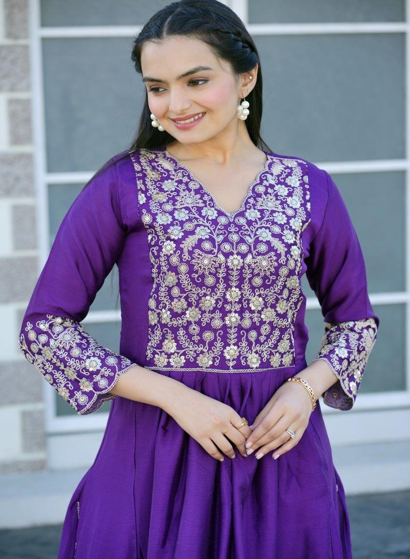 Presenting a new Designer embroidered Chinnon Gown with sequence embroidered work - Image 4