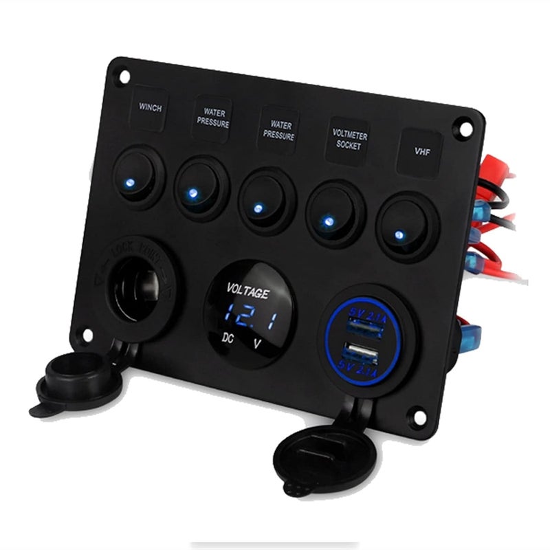 Wivplex 12V Car Marine Switch Panel with USB Charger - Image 1