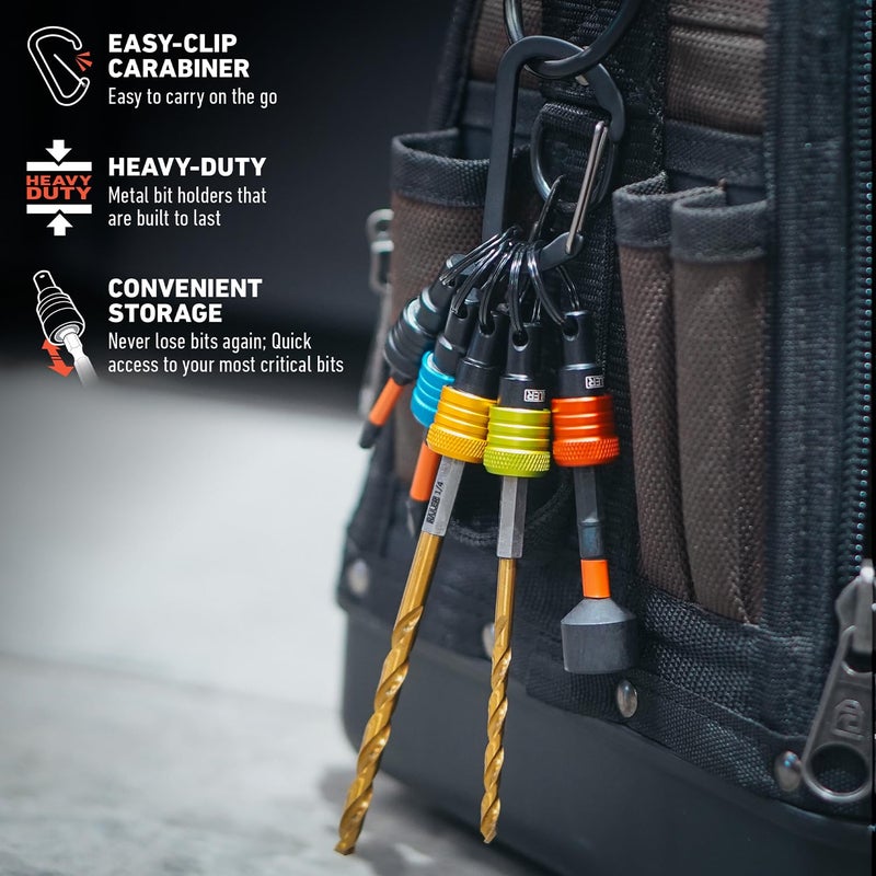 Railer Bit Holder Keychain 5pc - 1/4 inch Hex Shank Bit Holders - Quick-Change Design for Nut Driver, Screwdriver & Drill Bits, Include Keychain Carabiner (Multi-Color) - Image 5