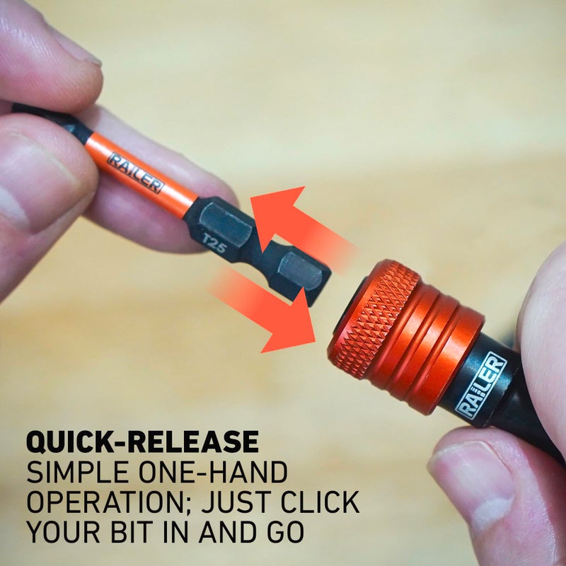 Railer Bit Holder Keychain 5pc - 1/4 inch Hex Shank Bit Holders - Quick-Change Design for Nut Driver, Screwdriver & Drill Bits, Include Keychain Carabiner (Multi-Color) - Image 4