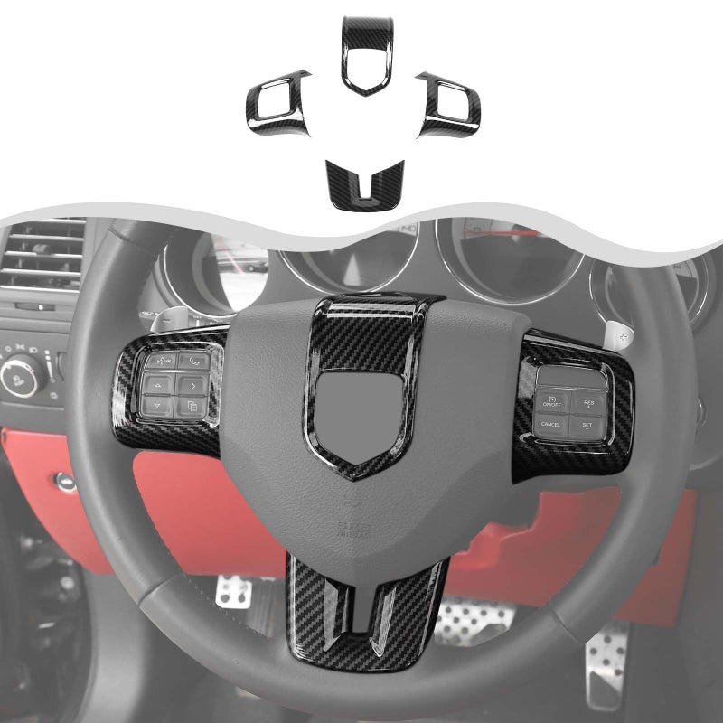 HTHE Inner Carbon Fiber Center Console Steering Wheel Frame Bezel Decoration Compatible with Dodge Durango/Challenger/Charger/Dart 2009-2014 Interior Accessories(4Pcs, ABS - Image 5