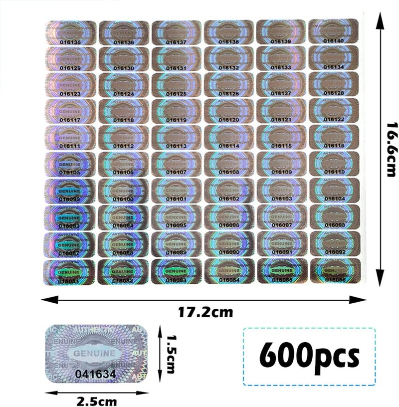 ILMBVM 600 pcs Hologram Security Tamper evident Stickers Warranty Void Seal Labels with Unique Serial Number Genuine Authentic Tamper Proof Sticker(1X0.6 inch)… Custom sizing alternatives - Image 3
