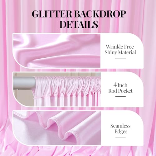 PARTISKY 10x10ft Pink Glitter Backdrop Curtain or Parties, Wrinkle Free Satin Photo Backdrop Drapes 2 Panels 5x10FT Shimmer Back Drop Cloth for Baby Shower Wedding Birthday Photography Background Decor - Image 2