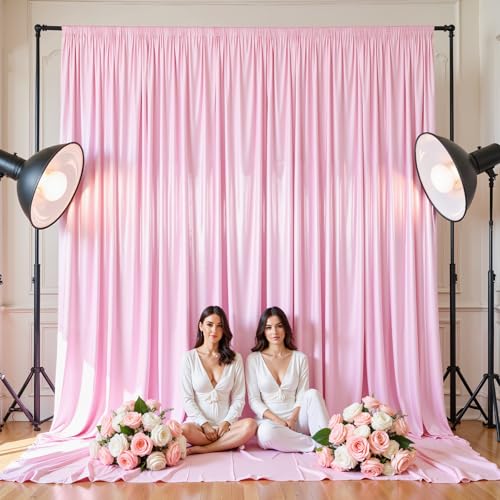 PARTISKY 10x10ft Pink Glitter Backdrop Curtain or Parties, Wrinkle Free Satin Photo Backdrop Drapes 2 Panels 5x10FT Shimmer Back Drop Cloth for Baby Shower Wedding Birthday Photography Background Decor - Image 4