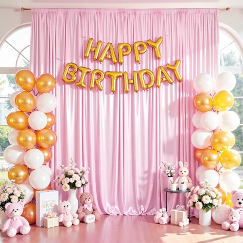 PARTISKY 10x10ft Pink Glitter Backdrop Curtain or Parties, Wrinkle Free Satin Photo Backdrop Drapes 2 Panels 5x10FT Shimmer Back Drop Cloth for Baby Shower Wedding Birthday Photography Background Decor - Image 3