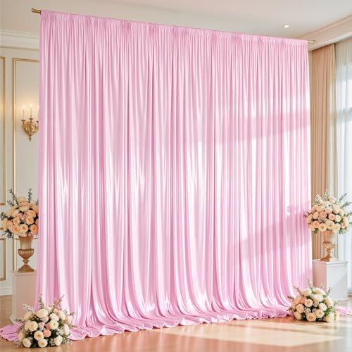 PARTISKY 10x10ft Pink Glitter Backdrop Curtain or Parties, Wrinkle Free Satin Photo Backdrop Drapes 2 Panels 5x10FT Shimmer Back Drop Cloth for Baby Shower Wedding Birthday Photography Background Decor - Image 1