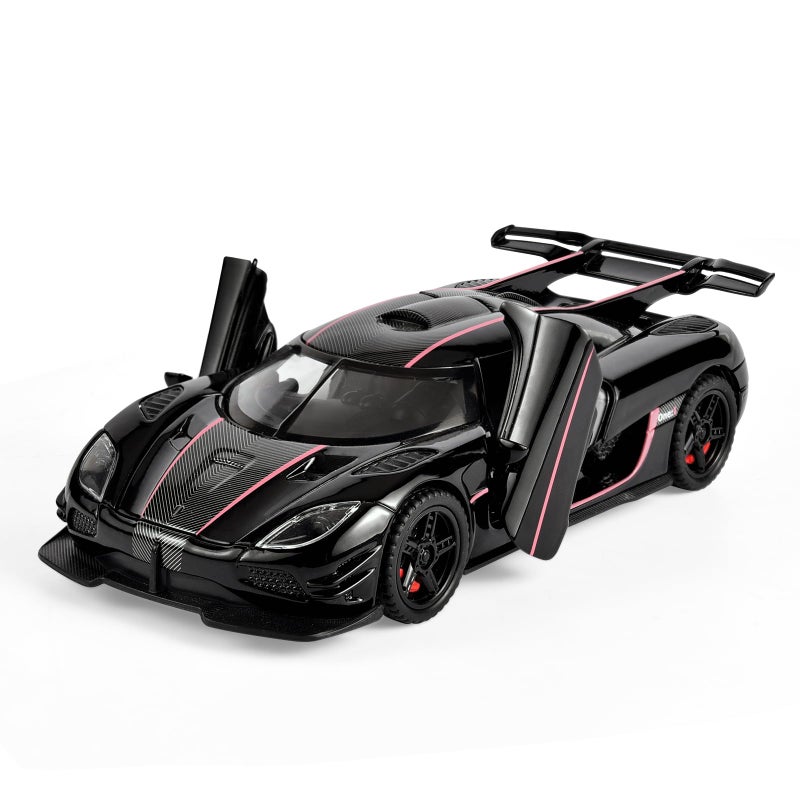 FLYKIRIN Toy Cars 132 Scale Koenigsegg One Diecast CarsCar Models with Light Sound and Pull BackCar Toys Birthday Gifts for Boys and Boyfriends Black - Image 3
