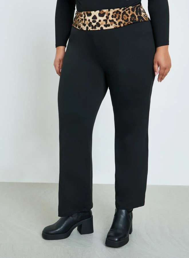 Styli Styli Plus Size Black Leopard Waist Leggings