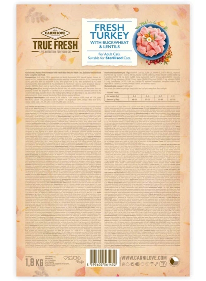BRIT Carnilove True Fresh Turkey with Buckwheat & Lentils dry cat food- 1.8 kg - Image 2