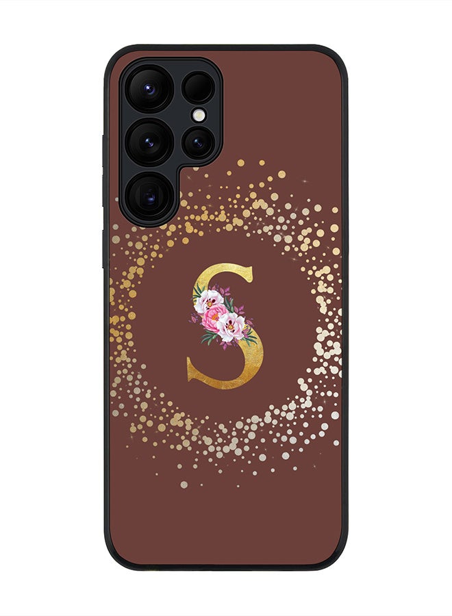 Stylizedd For Samsung Galaxy S25 Ultra 5G Case,Slim fit Camera Protection, Shockproof Thin Phone cover  - Custom Monogram Floral - S  (Brown ) - Image 1