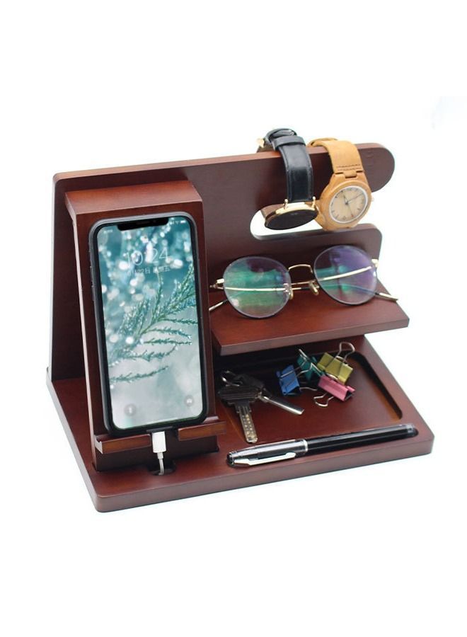 Y&D Double Layer Wooden Desktop Charging Docking Station and Bedside Organizer Holder for phone, pad or key - Image 5
