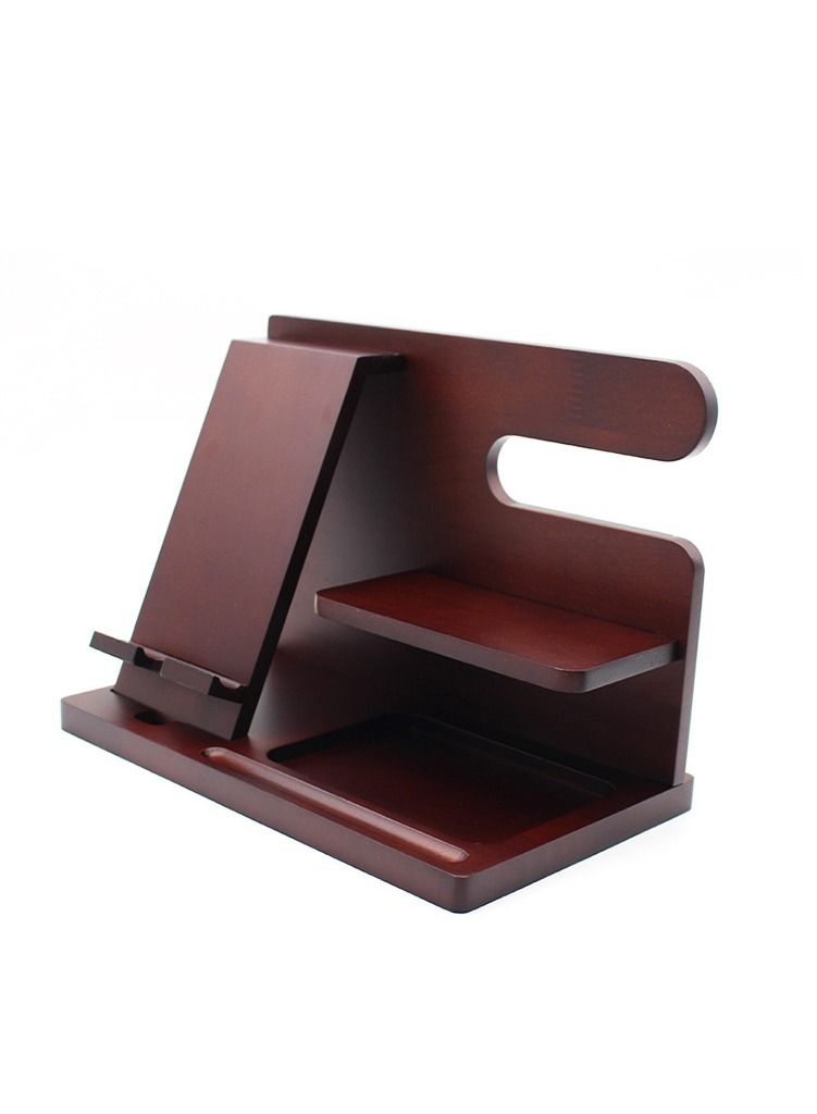 Y&D Double Layer Wooden Desktop Charging Docking Station and Bedside Organizer Holder for phone, pad or key - Image 3