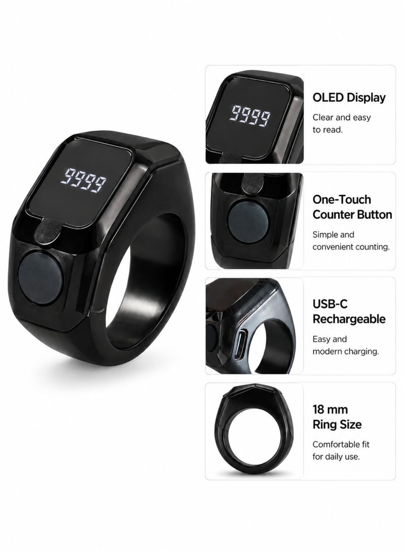 بستوش خاتم الذكر الذكي 18 مم - عداد تسبيح رقمي بشاشة OLED، تطبيق بلوتوث، تنبيهات اهتزاز، متتبع الخطوات - Image 5