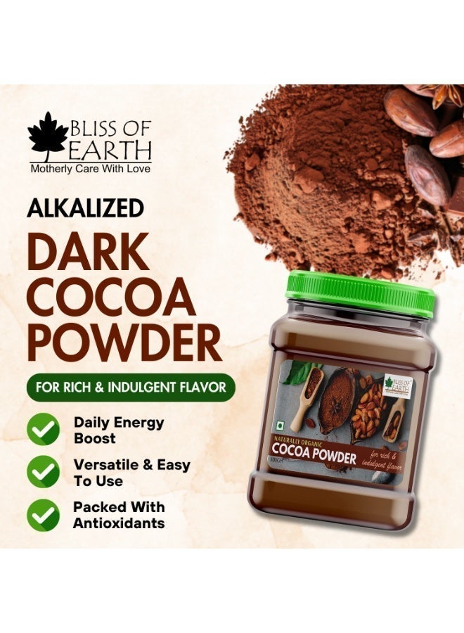 BLISS OF EARTH 500g Alkalized Dark Cocoa Powder for Chocolate Cake, Baking & Chocolate Drink, Unsweetened - Image 3