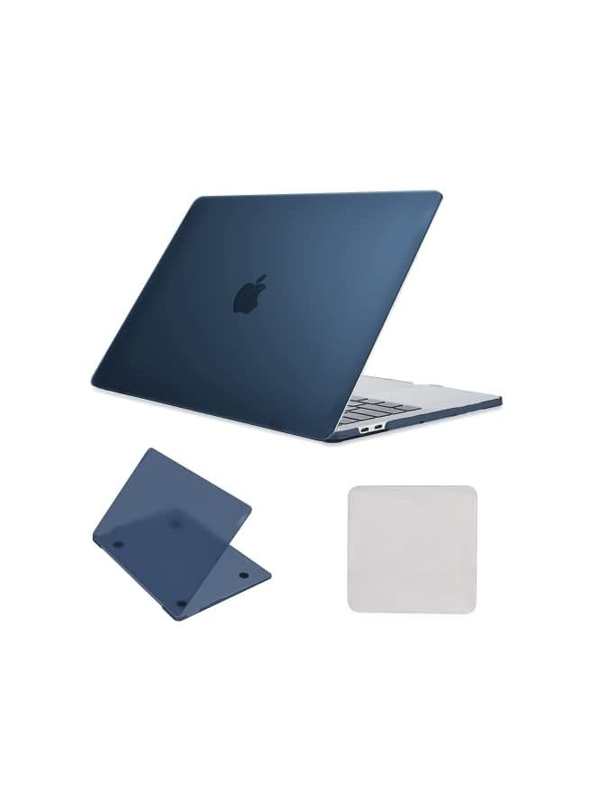 بروماس متوافق مع حافظة MacBook Pro مقاس 13 بوصة 2022-2016 (M2 M1 A2338 A2289 A2251 A2159 A1989 A1706 A1708) مع/بدون شريط اللمس، غطاء حماية بلاستيكي صلب وقماش تلميع الشاشة، أزرق داكن غير لامع - Image 1