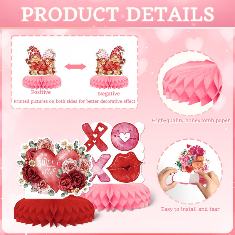 KSKSPE 9 Pcs Valentine's Day Party Decorations,KSKSPE Valentine's Day Honeycomb Centerpieces for Tables Heart 3D Valentines Day Theme Party Decor Supplies - Image 4