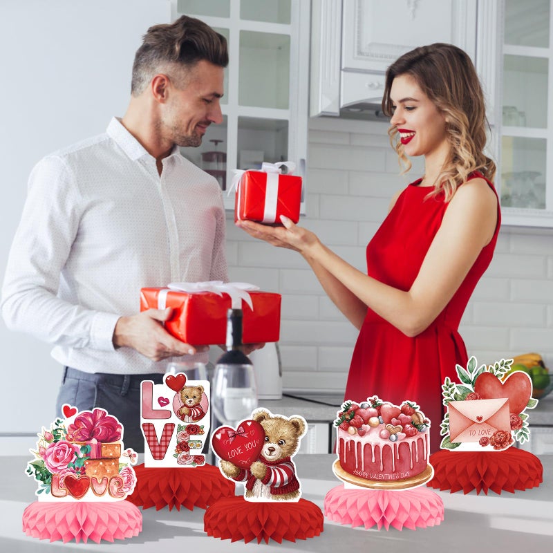 KSKSPE 9 Pcs Valentine's Day Party Decorations,KSKSPE Valentine's Day Honeycomb Centerpieces for Tables Heart 3D Valentines Day Theme Party Decor Supplies - Image 5