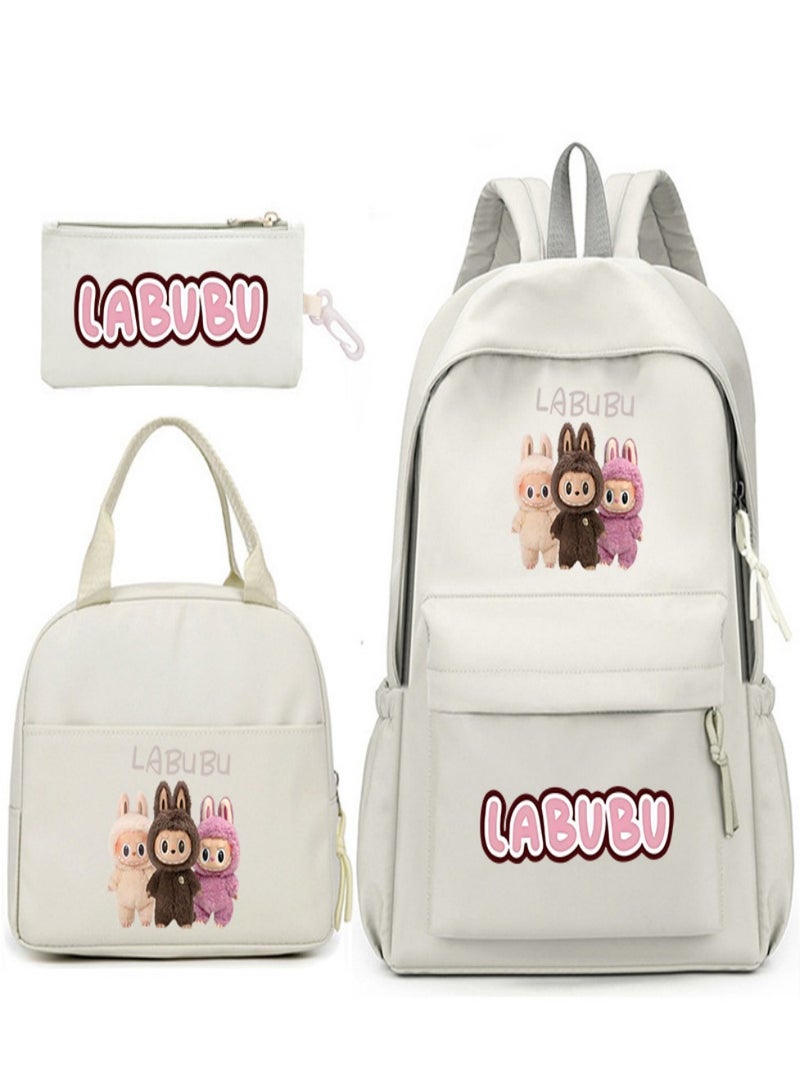 Labubu Children Backpack Schoolbag Teen Student School Book bag with Lunch Box Pen Case 3 in 1 for Kids