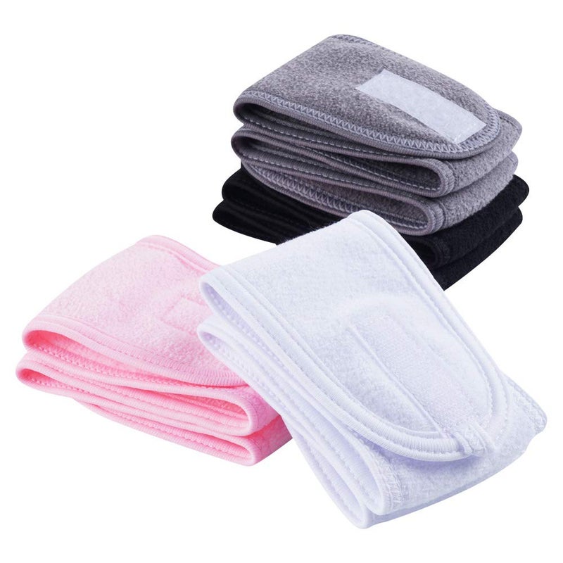 TDHDIKE 4 PCS Facial Spa HeadbandsWhite Black PinkGray Makeup Shower Bath Wrap Sport Headband Terry Cloth Stretch Towel with Magic Tape  - Image 5