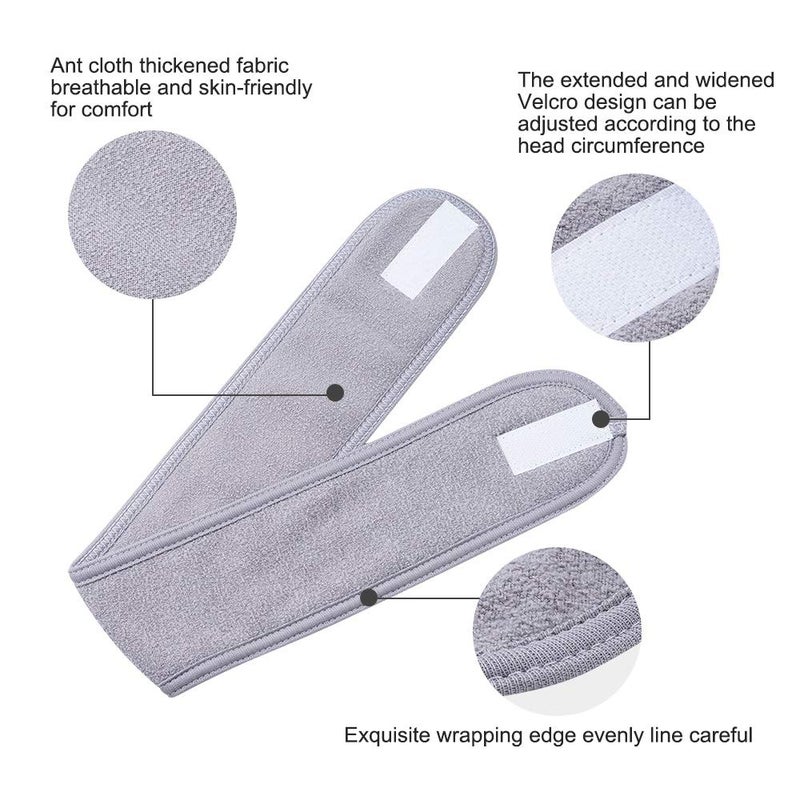 TDHDIKE 4 PCS Facial Spa HeadbandsWhite Black PinkGray Makeup Shower Bath Wrap Sport Headband Terry Cloth Stretch Towel with Magic Tape  - Image 4