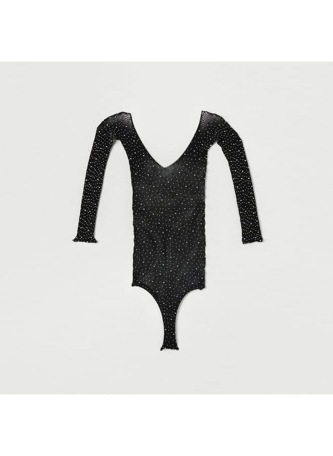 Splash FAV Embellished Bodysuit with Scoop Neck and Long Sleeves  - Image 1
