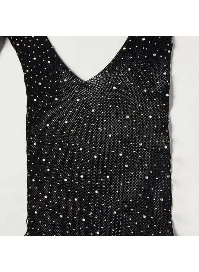 Splash FAV Embellished Bodysuit with Scoop Neck and Long Sleeves