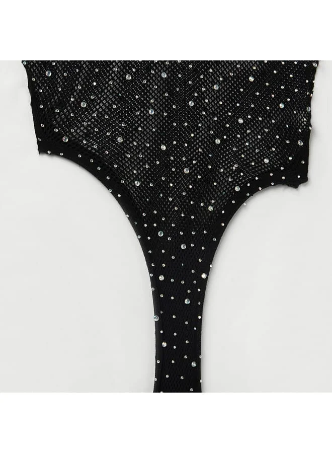 Splash FAV Embellished Bodysuit with Scoop Neck and Long Sleeves