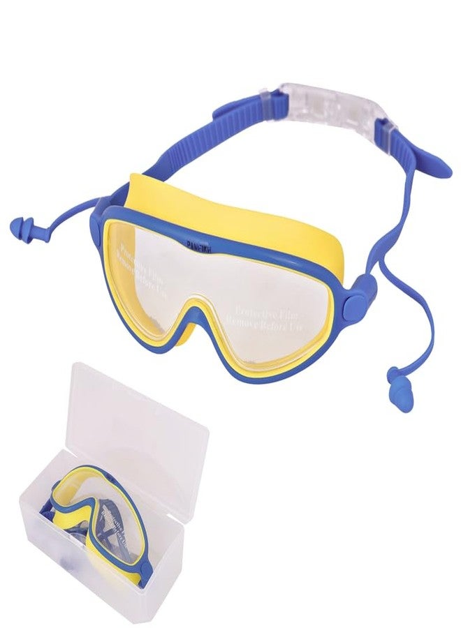 PANFIKH Swimming Goggles for Kids 6-14 Ages with Adjustable Strap Swimming Accessories Clear Lenses Swimming Goggles for Women Swimming Gear - Big Frame Goggle, Leakproof, Anti-Fog (Yellow Blue) - Image 1