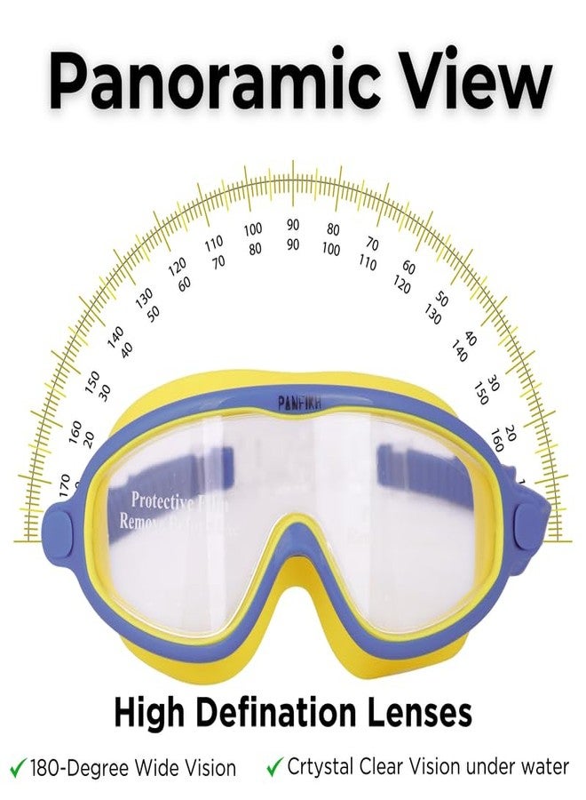 PANFIKH Swimming Goggles for Kids 6-14 Ages with Adjustable Strap Swimming Accessories Clear Lenses Swimming Goggles for Women Swimming Gear - Big Frame Goggle, Leakproof, Anti-Fog (Yellow Blue) - Image 3