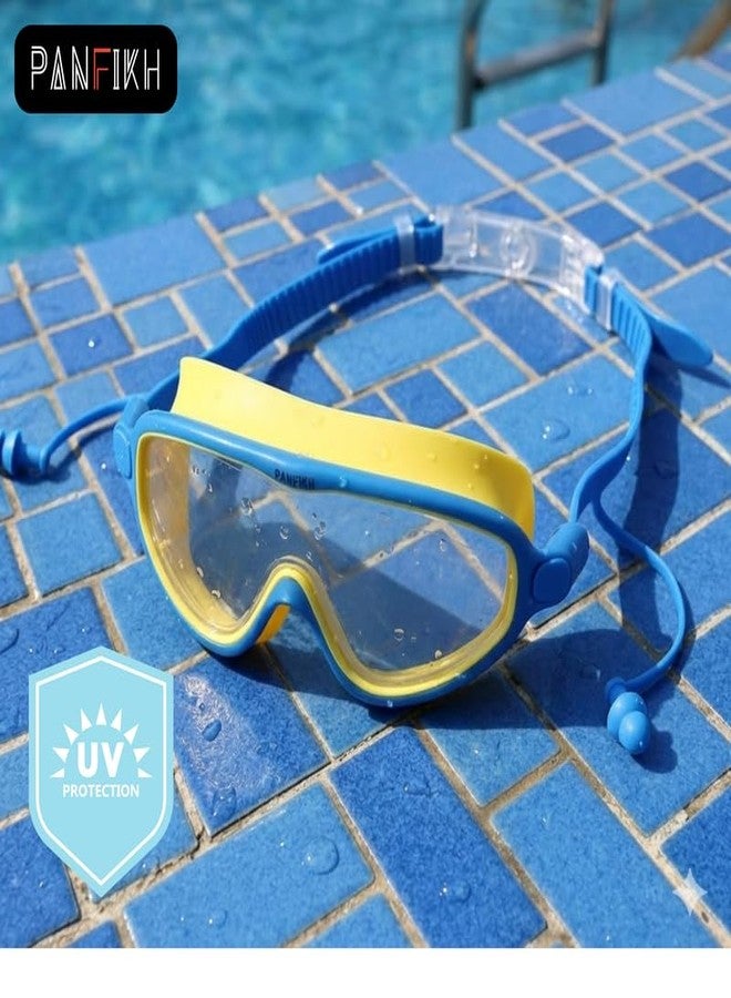 PANFIKH Swimming Goggles for Kids 6-14 Ages with Adjustable Strap Swimming Accessories Clear Lenses Swimming Goggles for Women Swimming Gear - Big Frame Goggle, Leakproof, Anti-Fog (Yellow Blue) - Image 2