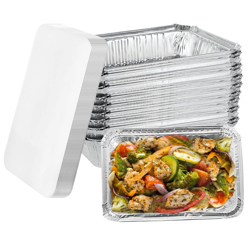 CYEAH 50 Packs Aluminum Foil Pans with Lids 8 x 6 Inch Disposable Foil Pans 225lb Capacity Foil Food Containers with LidsDisposable Cookware Tin Pans for Baking Cooking Heating and Takeout