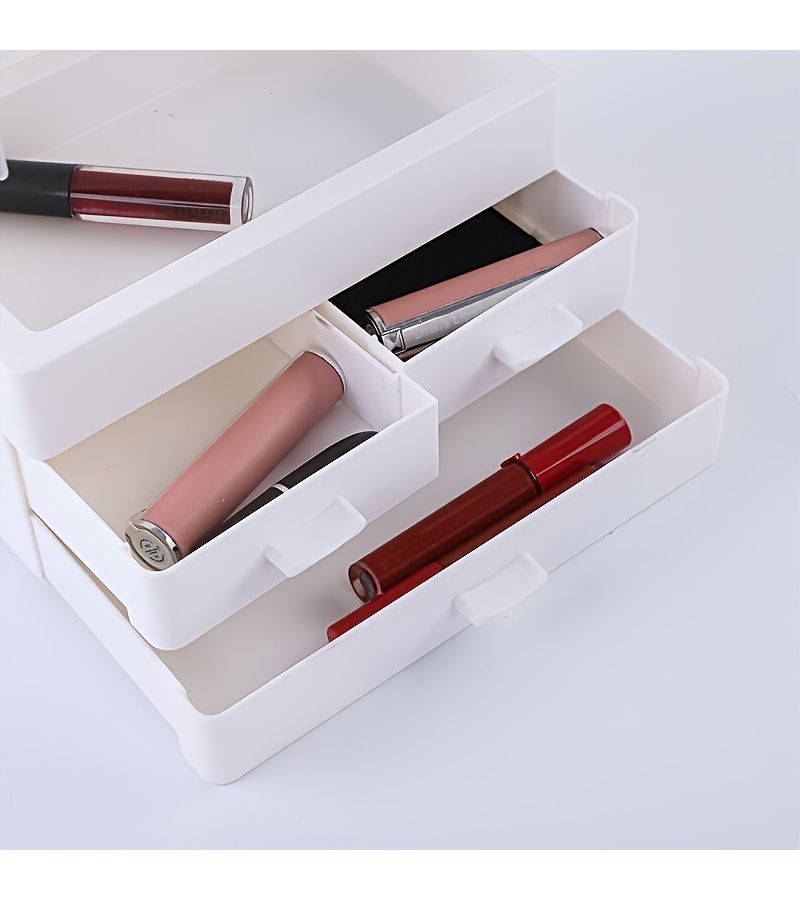 Multi Layered Partitioned Cosmetic Storage Box White Portable Organizer For Women - Image 5