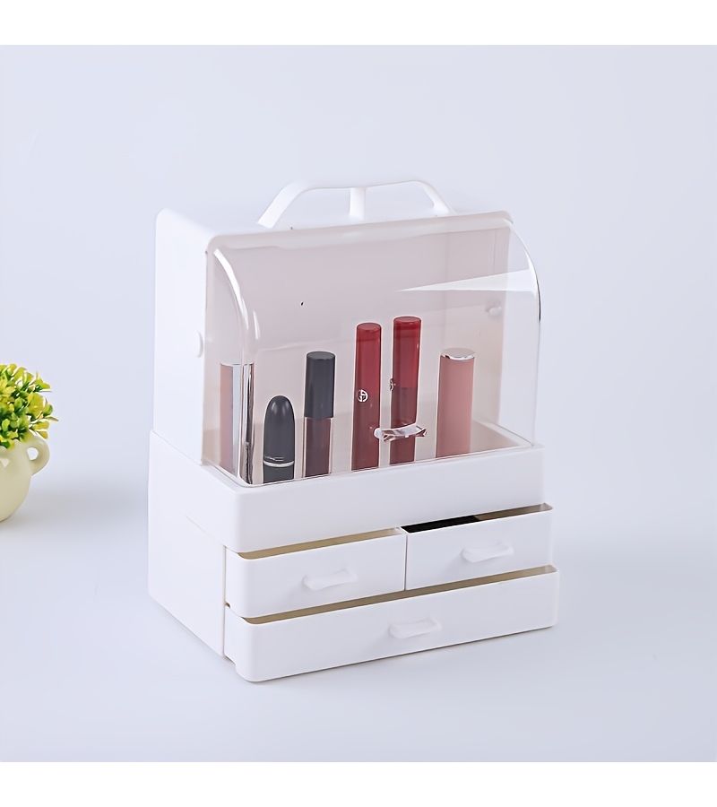 Multi Layered Partitioned Cosmetic Storage Box White Portable Organizer For Women - Image 1