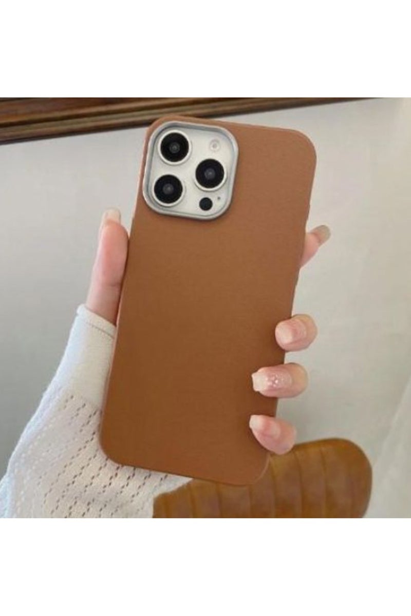 IPhone 13 Pro Max Cover Luxury Matte PU Leather, Shockproof Anti-fall Silicone Protective Cover Simple Fresh, Brown Color - Image 1
