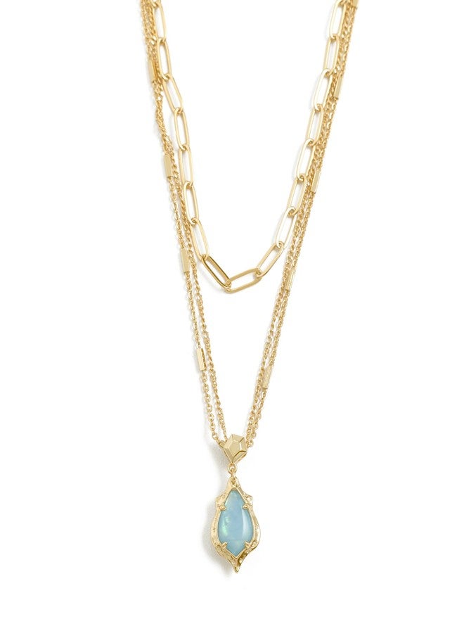 Kendra Scott Womens Adriana Scallop Frame Multi Strand Necklace Gold Sky Blue Iridescent Abalone One Size One Size - Image 1