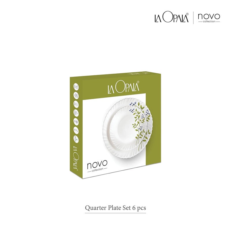 La Opala La Opala Novo Collection Opal Glass Crockery | Quarter Plate Set of 6 | Lush Greens Design | Plates for Snacking & Gifting | Microwave Safe | 100% Vegetarian | Extra Strong | Super Light & White  - Image 4
