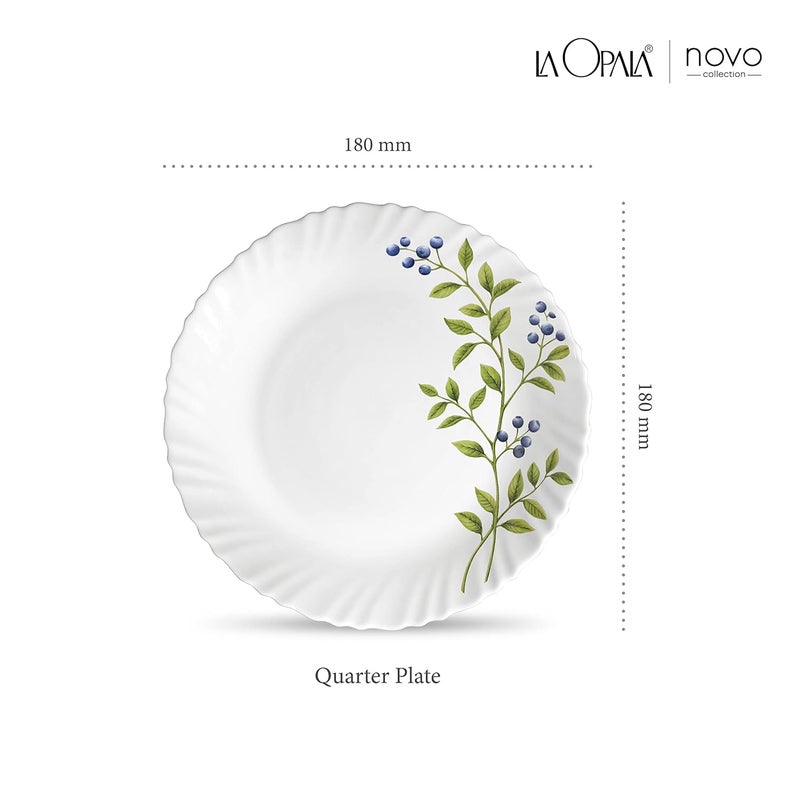 La Opala La Opala Novo Collection Opal Glass Crockery | Quarter Plate Set of 6 | Lush Greens Design | Plates for Snacking & Gifting | Microwave Safe | 100% Vegetarian | Extra Strong | Super Light & White  - Image 2