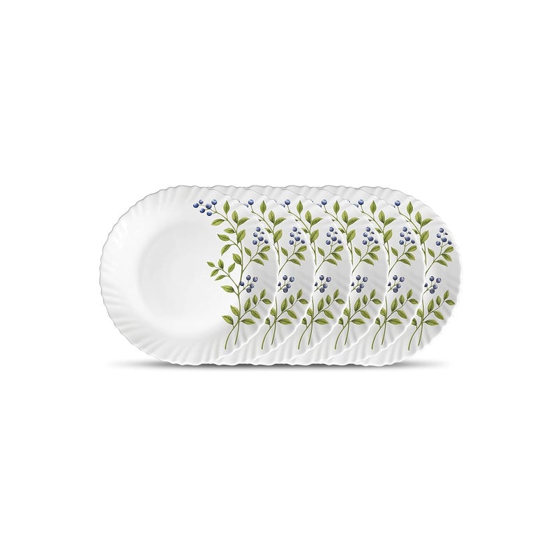 La Opala La Opala Novo Collection Opal Glass Crockery | Quarter Plate Set of 6 | Lush Greens Design | Plates for Snacking & Gifting | Microwave Safe | 100% Vegetarian | Extra Strong | Super Light & White  - Image 1