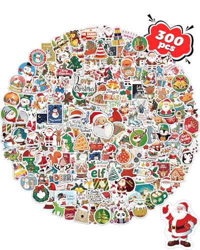 Greingways 300 PCS Christmas Stickers for Kids Christmas Party Favors Stocking Stuffers Vinyl Water Bottles Stickers Crafts Gifts for Classroom Students Holiday Sticker for Kids Teens Adults - Image 1