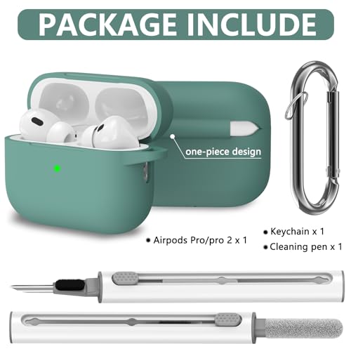 Ljusmicker for AirPods Pro Case Cover with Cleaner Kit,Silicone Protective Cover for Apple AirPods Pro 2nd/1st Generation Cases for Women Men,AirPods pro 2 Case Accessories with Keychain-Pine Green - Image 2