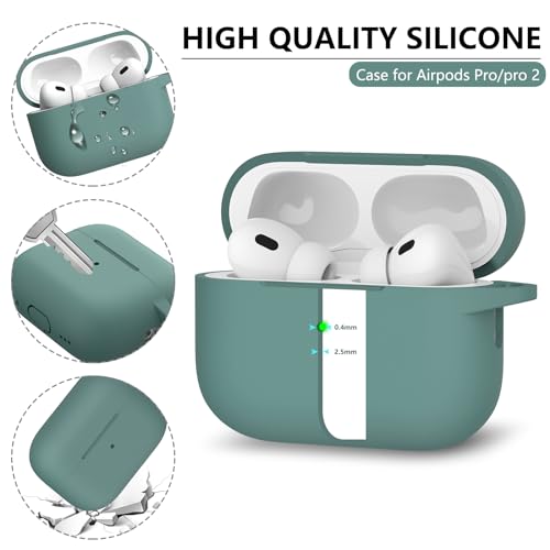 Ljusmicker for AirPods Pro Case Cover with Cleaner Kit,Silicone Protective Cover for Apple AirPods Pro 2nd/1st Generation Cases for Women Men,AirPods pro 2 Case Accessories with Keychain-Pine Green - Image 4