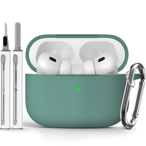Ljusmicker for AirPods Pro Case Cover with Cleaner Kit,Silicone Protective Cover for Apple AirPods Pro 2nd/1st Generation Cases for Women Men,AirPods pro 2 Case Accessories with Keychain-Pine Green - Image 1