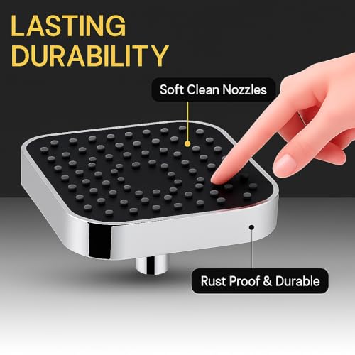CECEFIN ABS 6 -Inch Overhead Shower Head for Bathroom | High Pressure Single Flow Design | Stylish Black & White Fixture Without Arm (Shower Head, 6 Inch) - Image 3