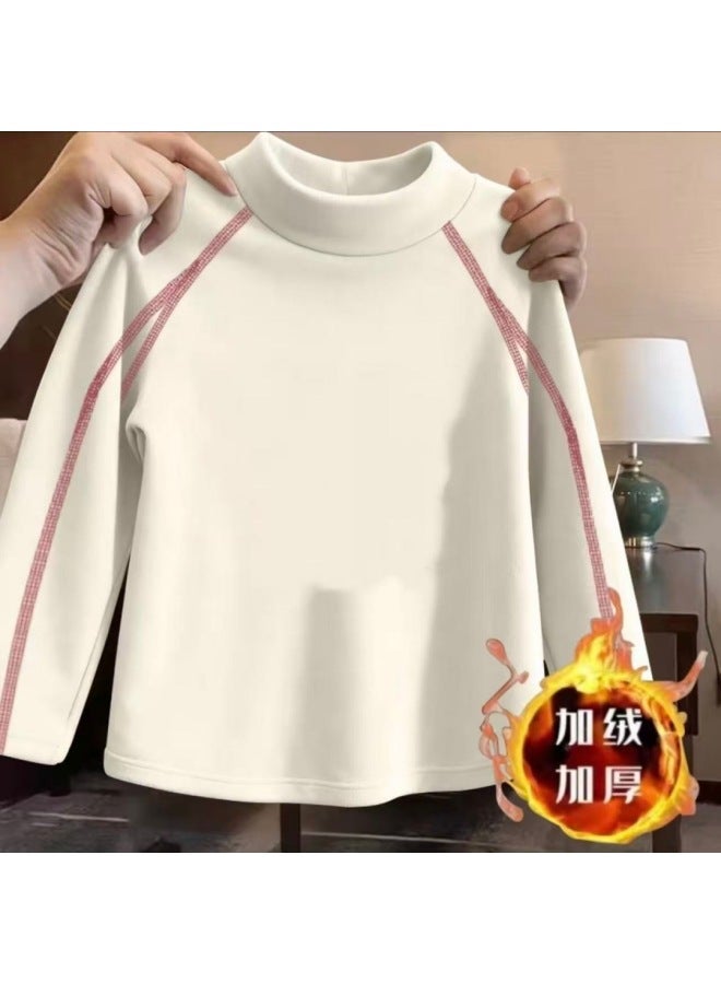 Girls' Fleece-lined Base Shirt Autumn And Winter Popular Long-sleeve T-shirt Baby Half-high Collar Sweet Cute Top Trendy