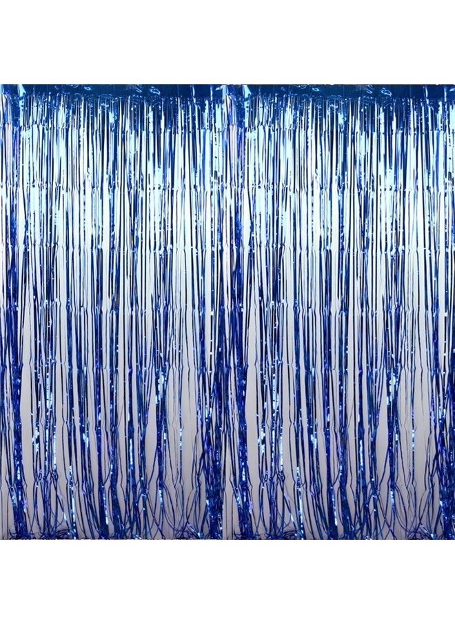 yongsheng 2-Piece Tassel Curtain Set ， Blue Foil Fringe Curtain Backdrop, 1*2m Tinsel Streamers for Sea Party, Photo Booth Props, Birthday, Summer Ocean Theme Party Decoration Supplies  - Image 2