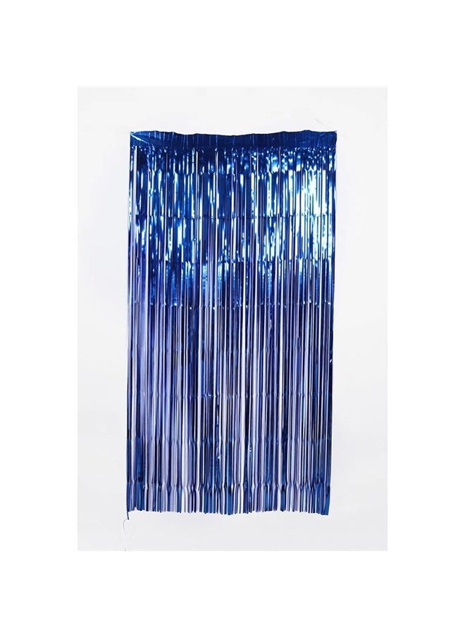 yongsheng 2-Piece Tassel Curtain Set ， Blue Foil Fringe Curtain Backdrop, 1*2m Tinsel Streamers for Sea Party, Photo Booth Props, Birthday, Summer Ocean Theme Party Decoration Supplies  - Image 3