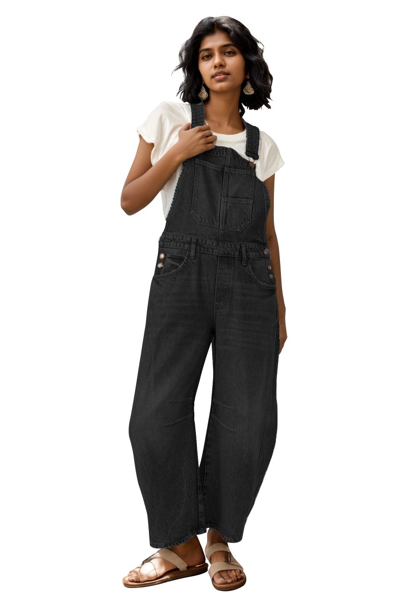 Ladyful Women's Denim Overall Casual Straight Wide Leg Bib Jeans Overall Adjustable Straps Denim Romper Stretch Jumpsuits - Image 2