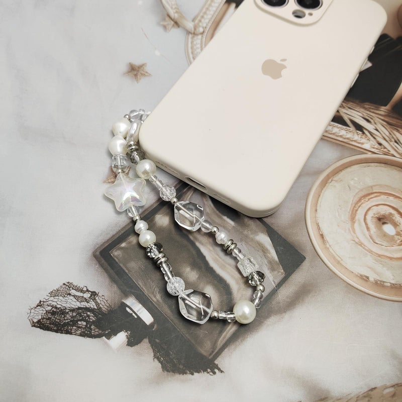 cioatu 2 Pack Phone Charms, Cute Aesthetic Beaded PhoneCharm Strap Phone Lanyard String PhoneChain Accessories for Bag Keychain Airpods Camera Pendants (White) - Image 4